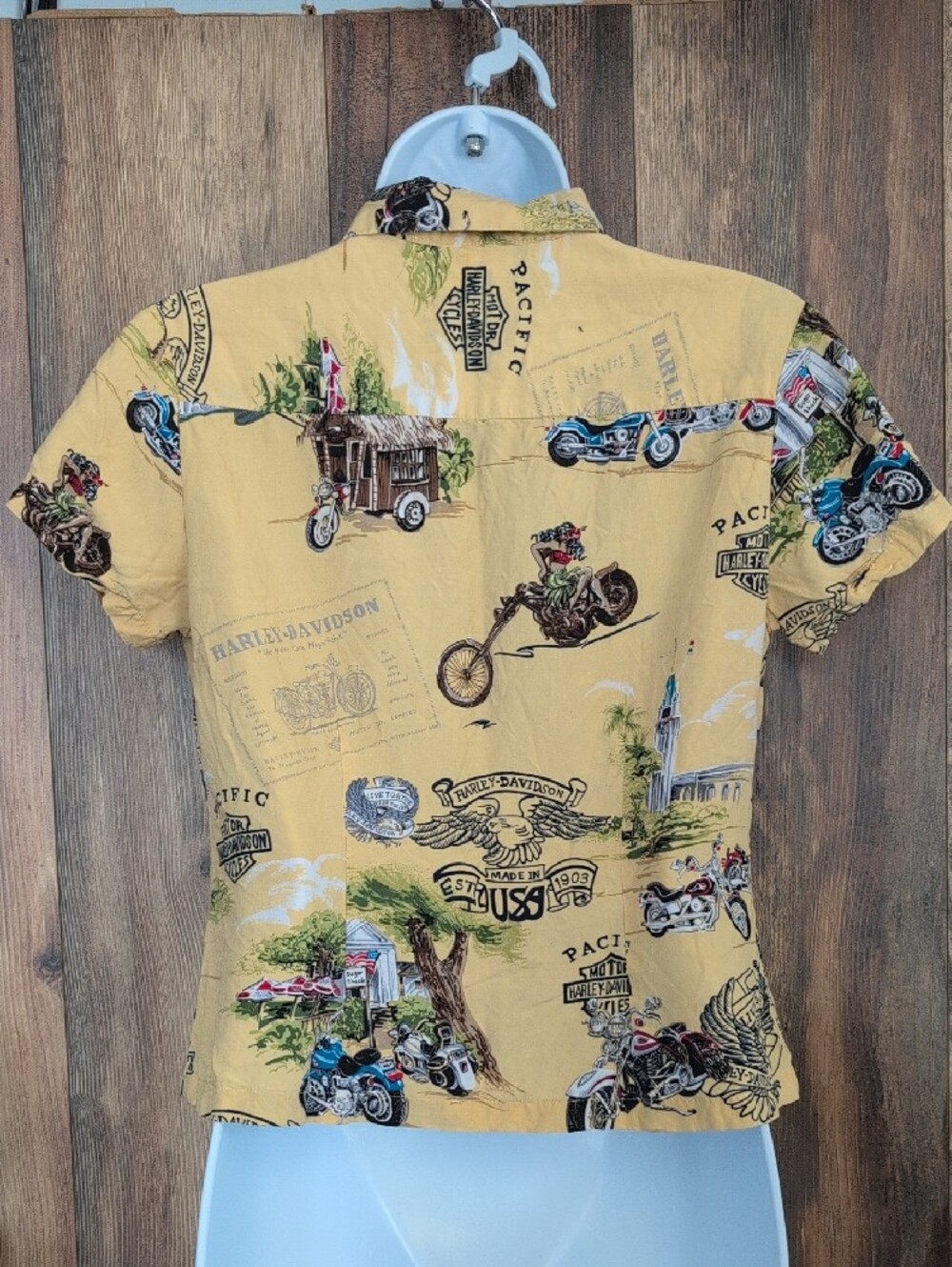 Harley-Davidson Vintage Silk Cropped Button-Down Shirt S 523A - Picture 3 of 5